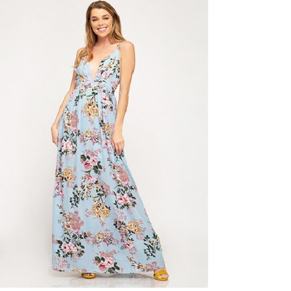 She + Sky Summer Scent Maxi Dress in Blue - Picture 1 of 1